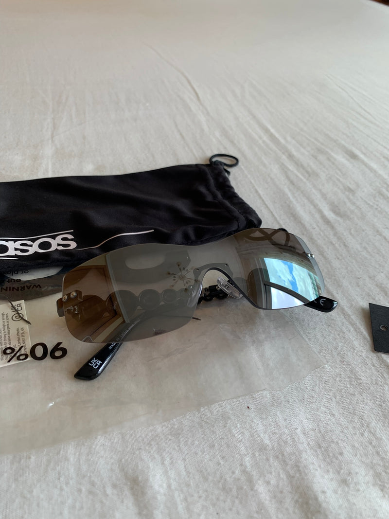 Gafas de Sol Lente Espejo con Cadena "Gris"