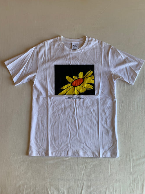 Camiseta Zara Blanca Estampado Girasol