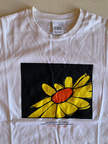Camiseta Zara Blanca Estampado Girasol