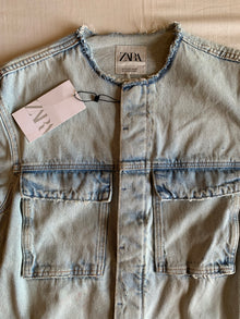 Cazadora Vaquera Zara Acid Wash sin Cuello