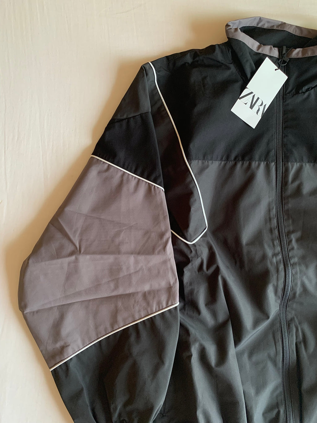 Track Jacket Zara Nylon Colorblock Gris y Malva
