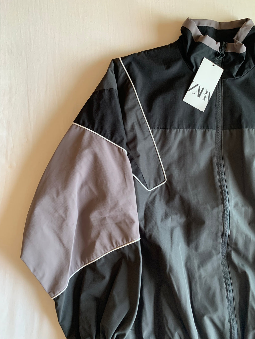 Track Jacket Zara Nylon Colorblock Gris y Malva