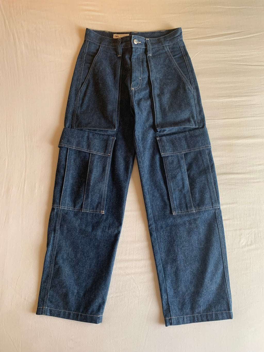 Pantalón Cargo Zara Denim Pierna Ancha