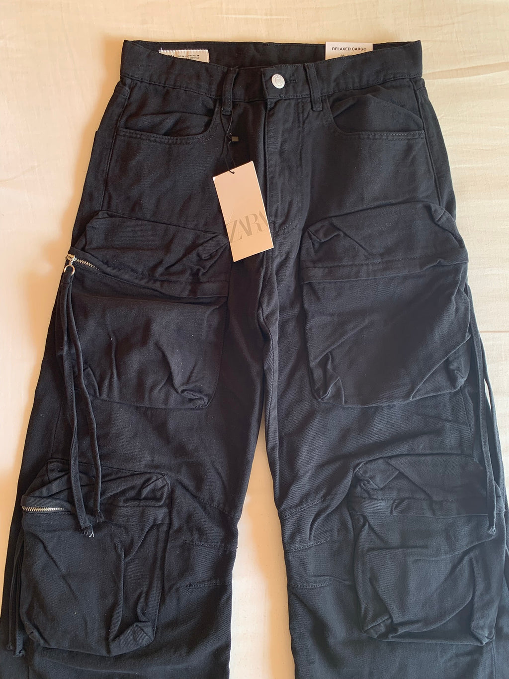 Pantalón Cargo Zara Negro Multibolsillo