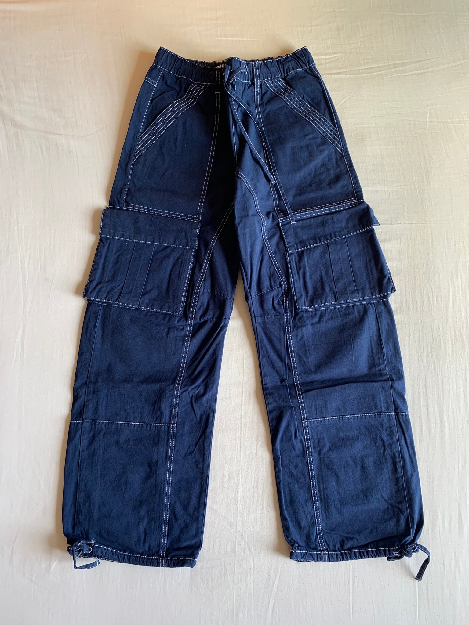 Pantalón Cargo Zara Azul Multibolsillo