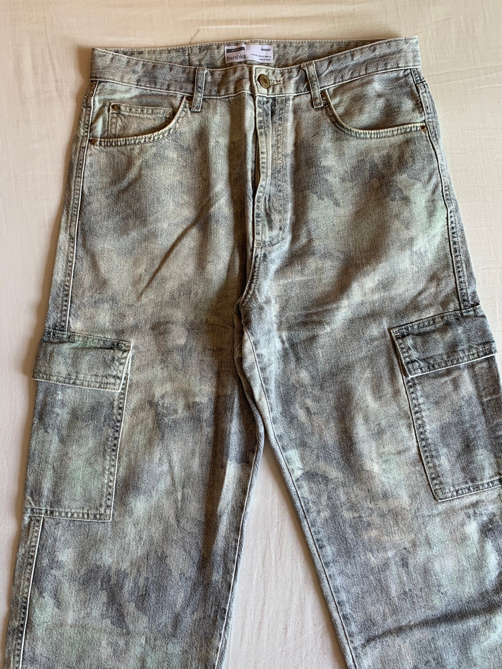 Pantalón Carpenter Bershka Denim Gris Baggy