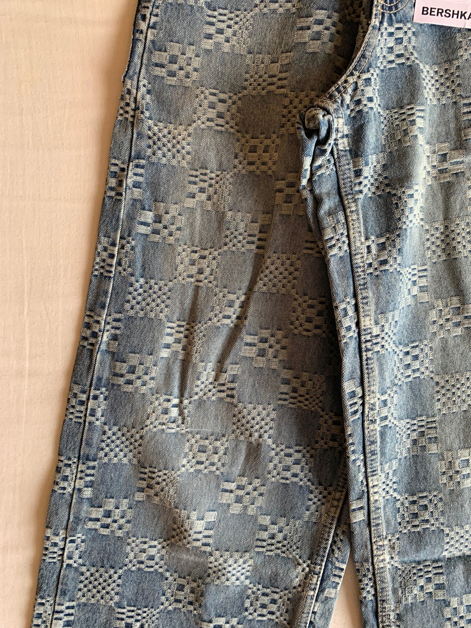 Vaquero Bershka Super Baggy Jacquard Azul