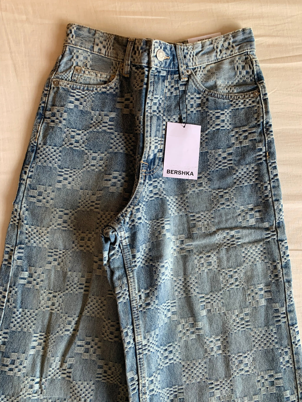 Vaquero Bershka Super Baggy Jacquard Azul