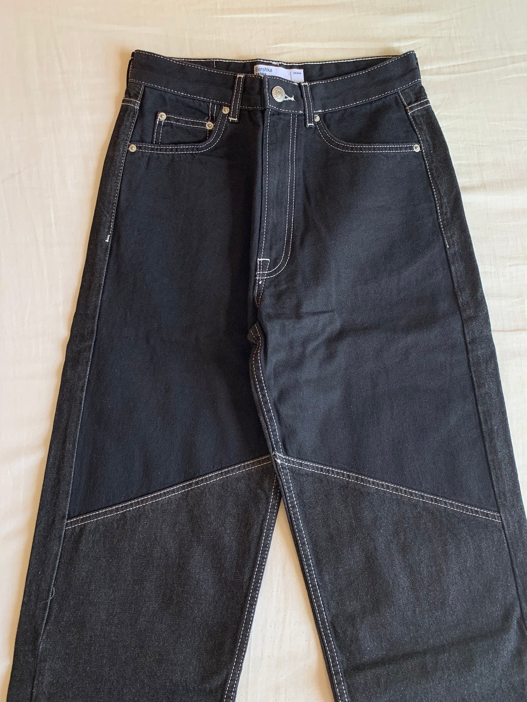 Vaquero Bershka Baggy Gris Pespunte Contraste