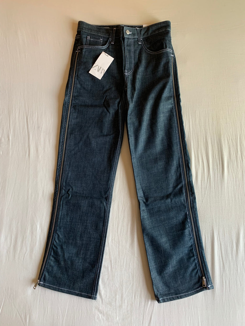 Vaquero Zara Azul Oscuro Cremalleras Tobillo