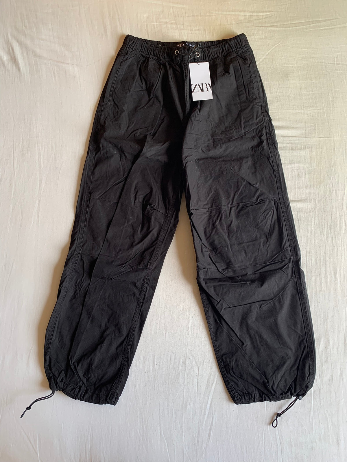 Pantalón Parachute Zara Nylon Negro