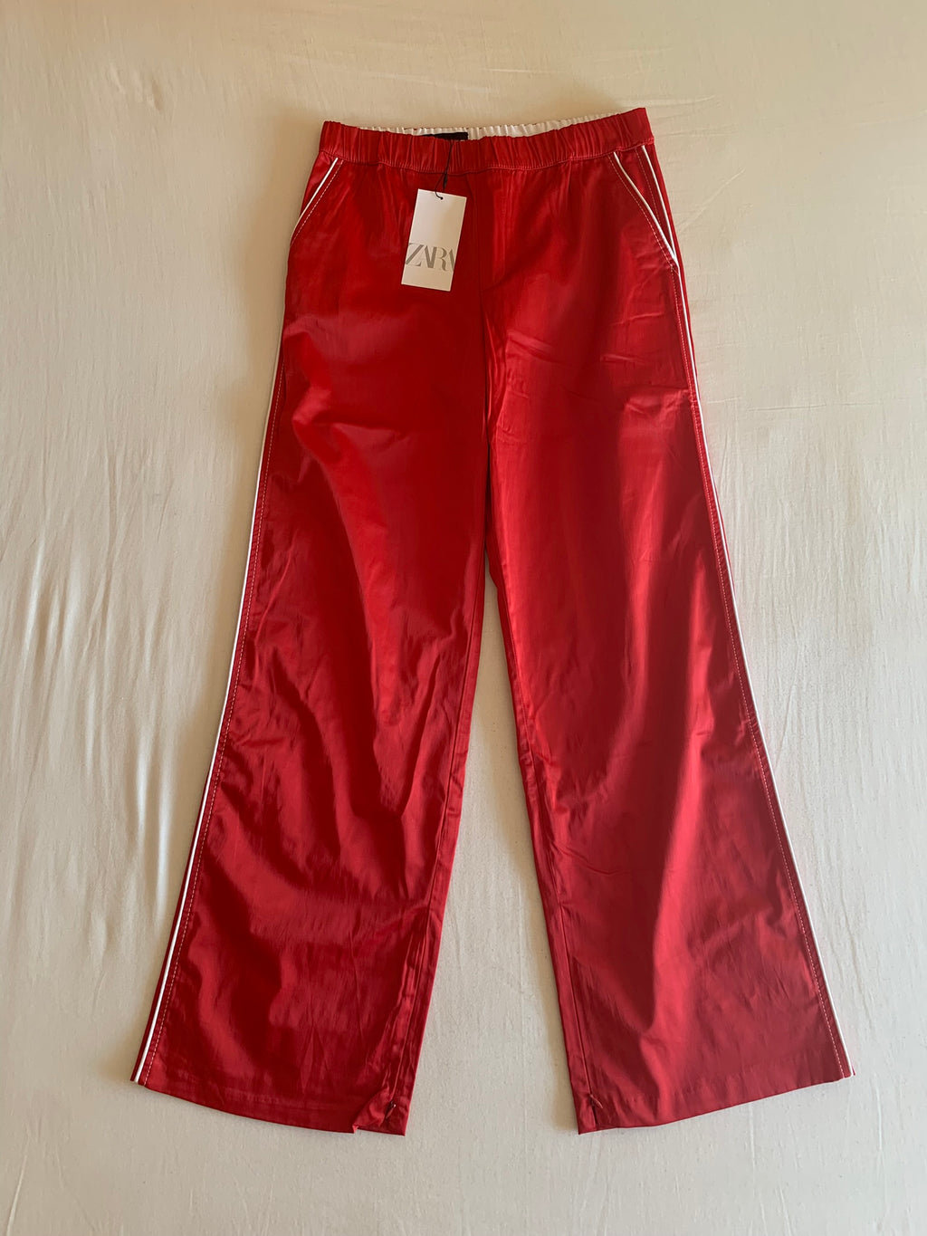 Pantalón Track Zara Satinado Rojo