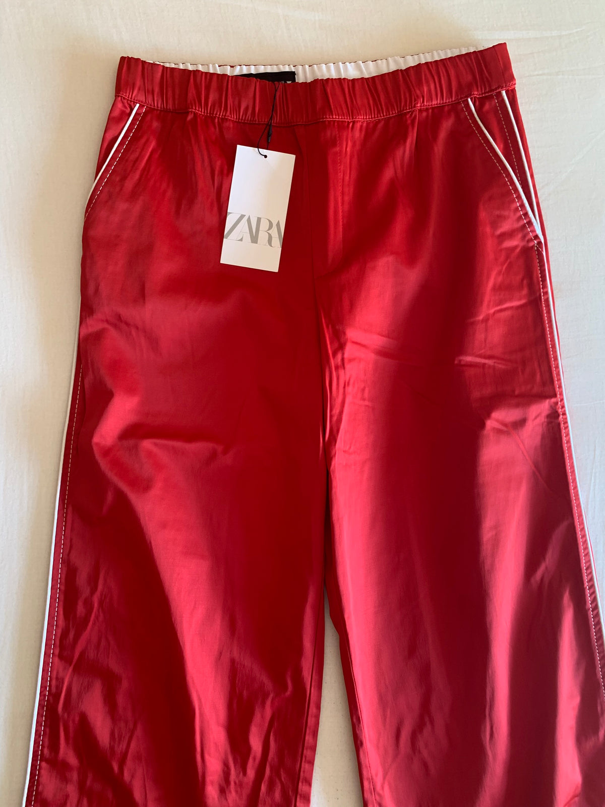 Pantalón Track Zara Satinado Rojo