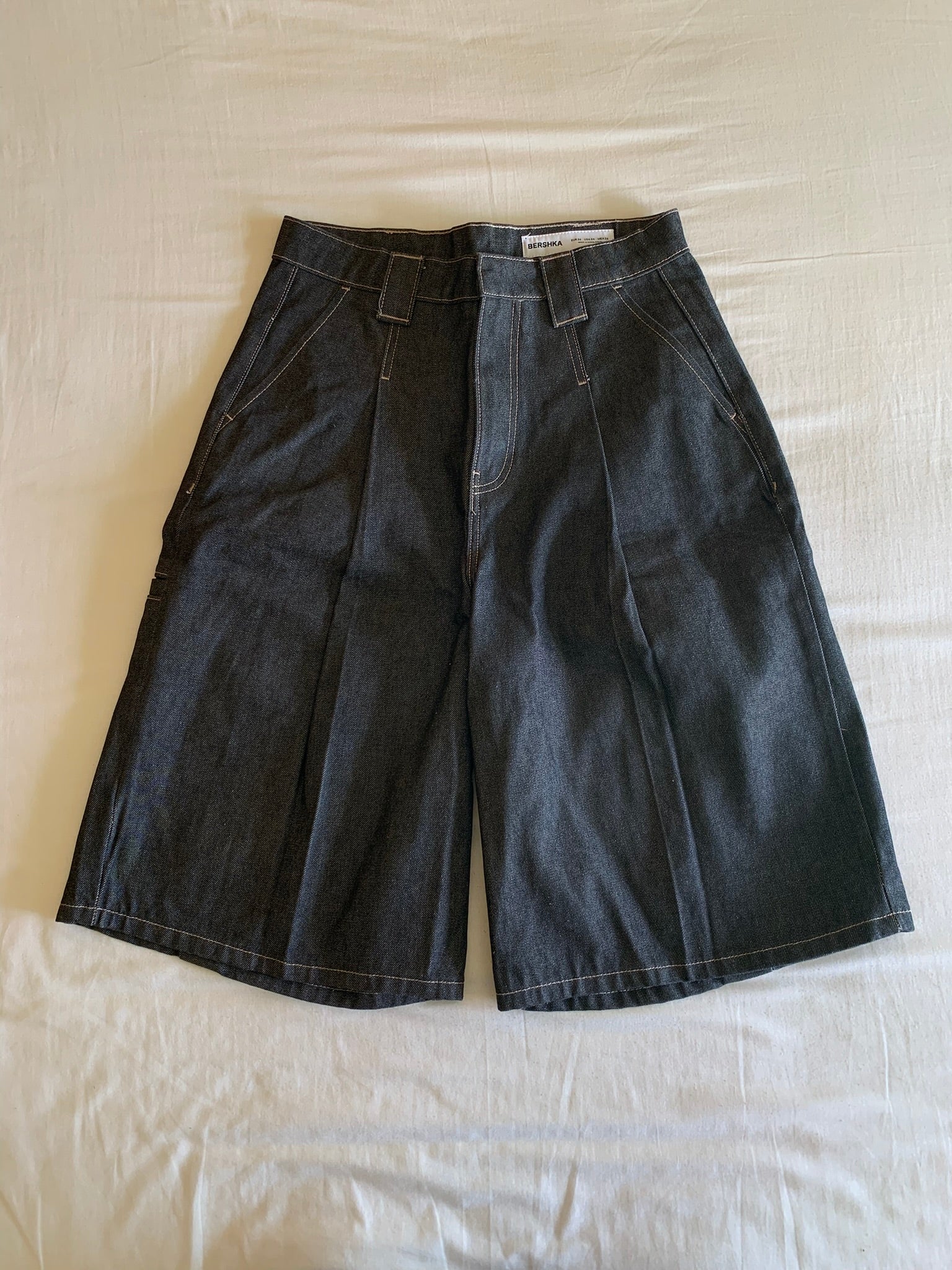 Bermuda Denim Bershka Gris Ancha
