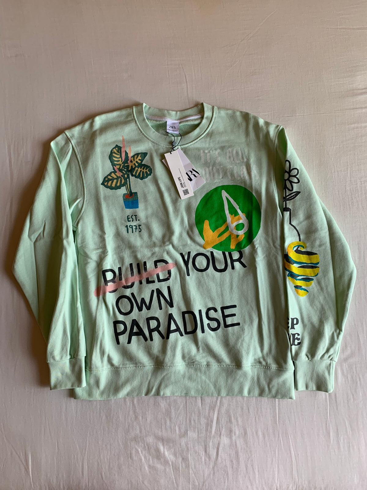 Sudadera Zara Build Your Own Paradise Verde Menta