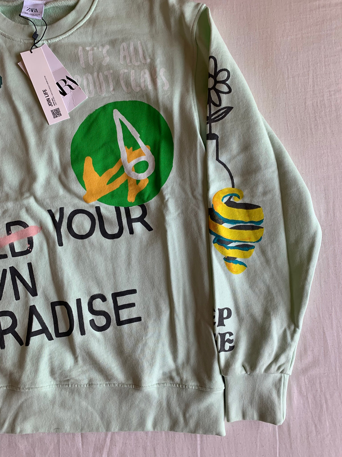 Sudadera Zara Build Your Own Paradise Verde Menta