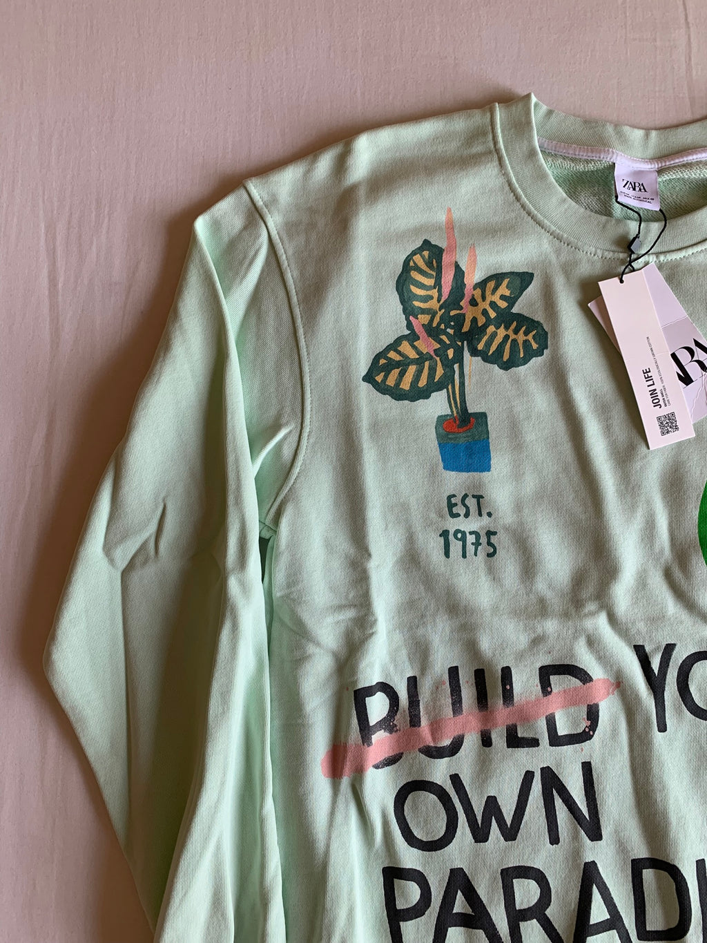 Sudadera Zara Build Your Own Paradise Verde Menta