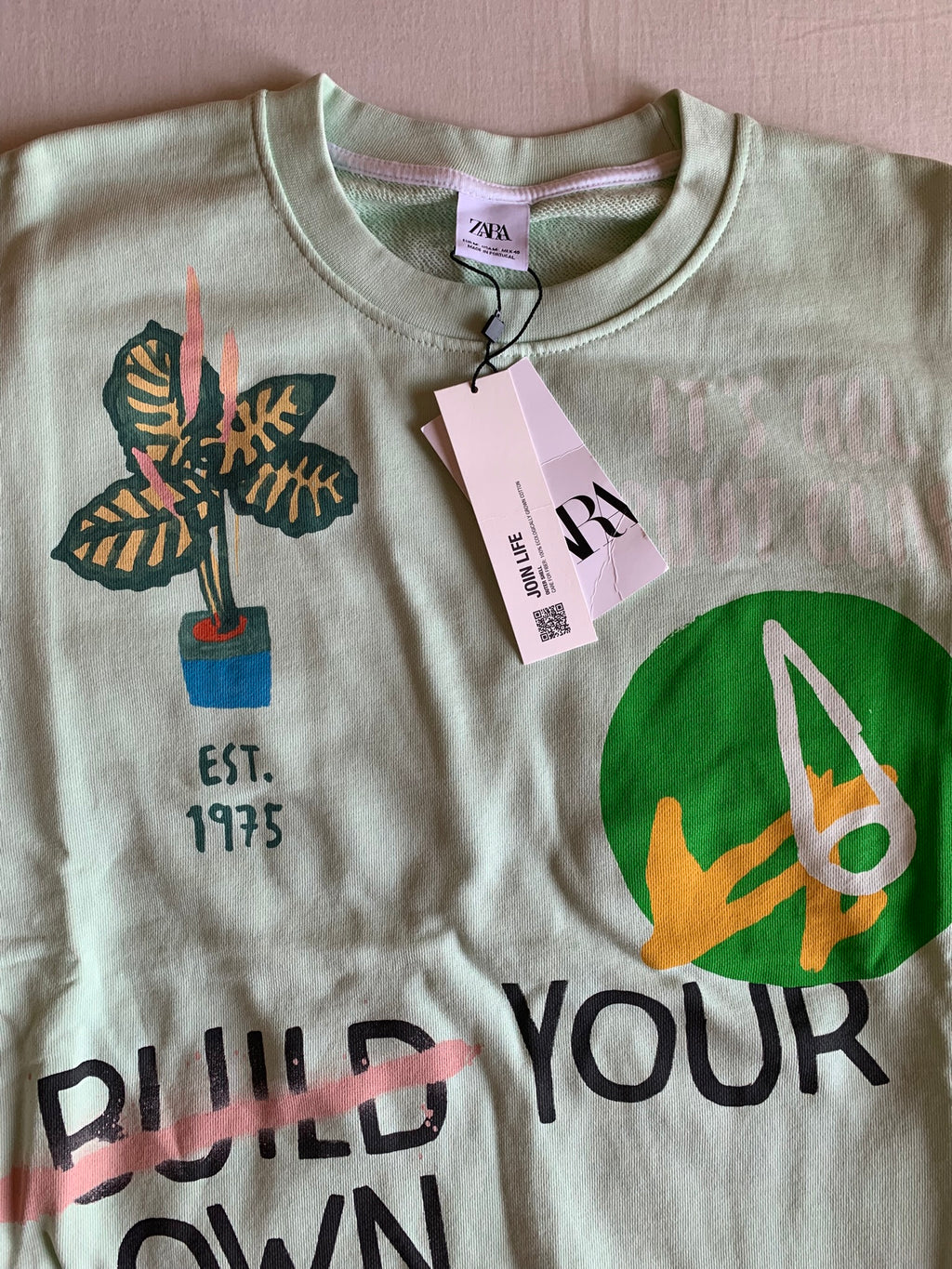 Sudadera Zara Build Your Own Paradise Verde Menta