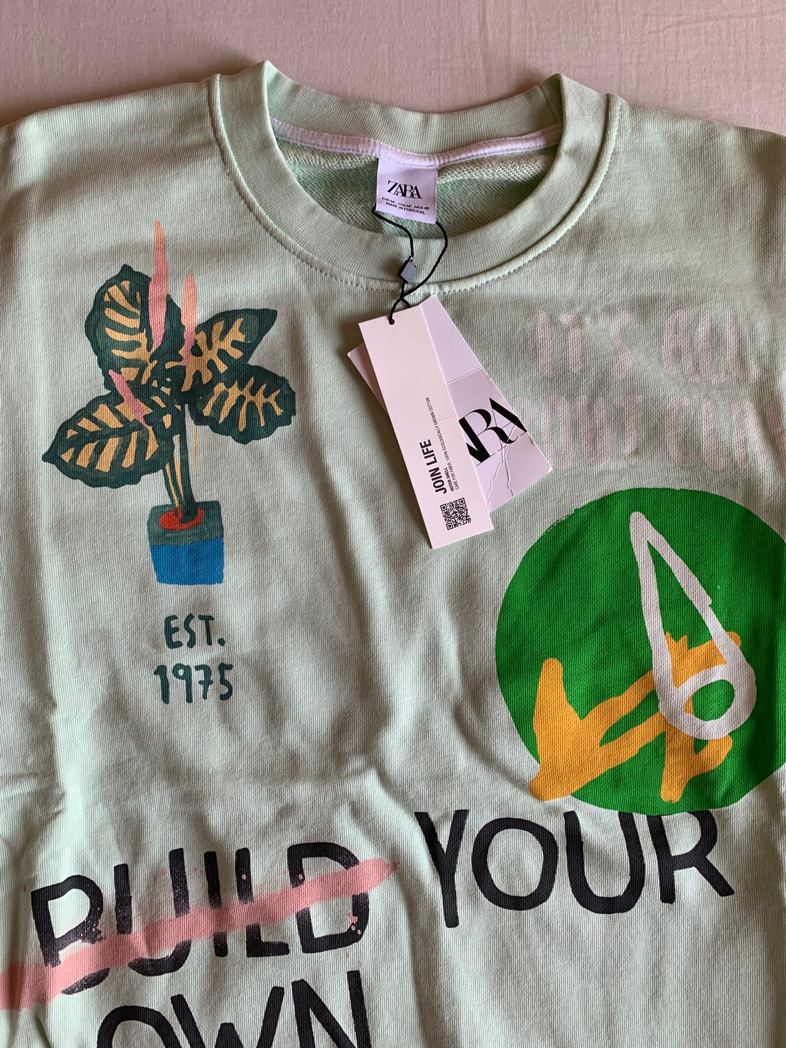 Sudadera Zara Build Your Own Paradise Verde Menta